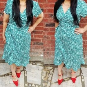 Green Floral wrap dress 2XL